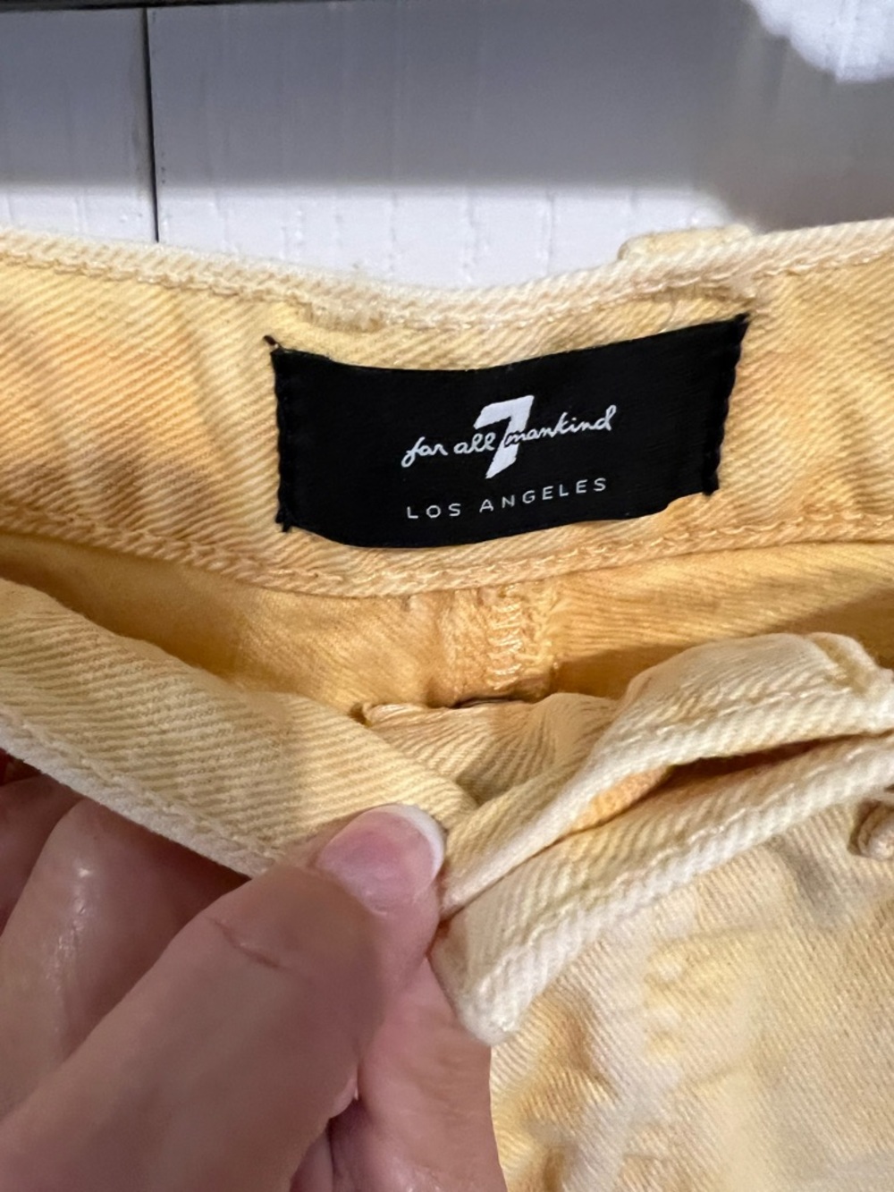 7 For All Mankind Yellow Frayed Hem Denim Shorts - Women - Picture 4 of 8
